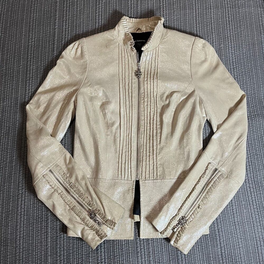 Royal Underground Jacket Women’s Small Cream Metallic Zip Up Y2K Designer Moto S